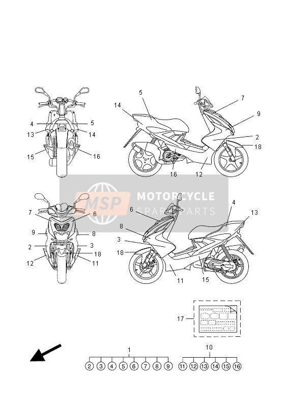 Yamaha YQ50L AEROX 50TH ANNIVERSARY 2012 Gráfico & Emblema para un 2012 Yamaha YQ50L AEROX 50TH ANNIVERSARY